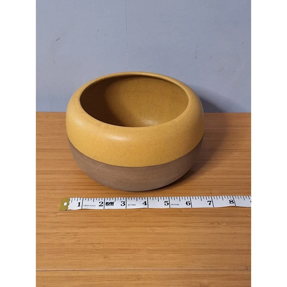 Haeger Potteries Two Tone Matte Yellow Brown Ceramic Planter Bowl Mid Century